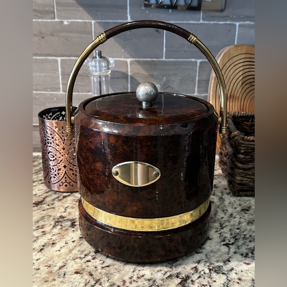 Vintage Brown & Gold Ice Bucket 8.25” x 8.25” x 9.25” - Picture 13 of 16